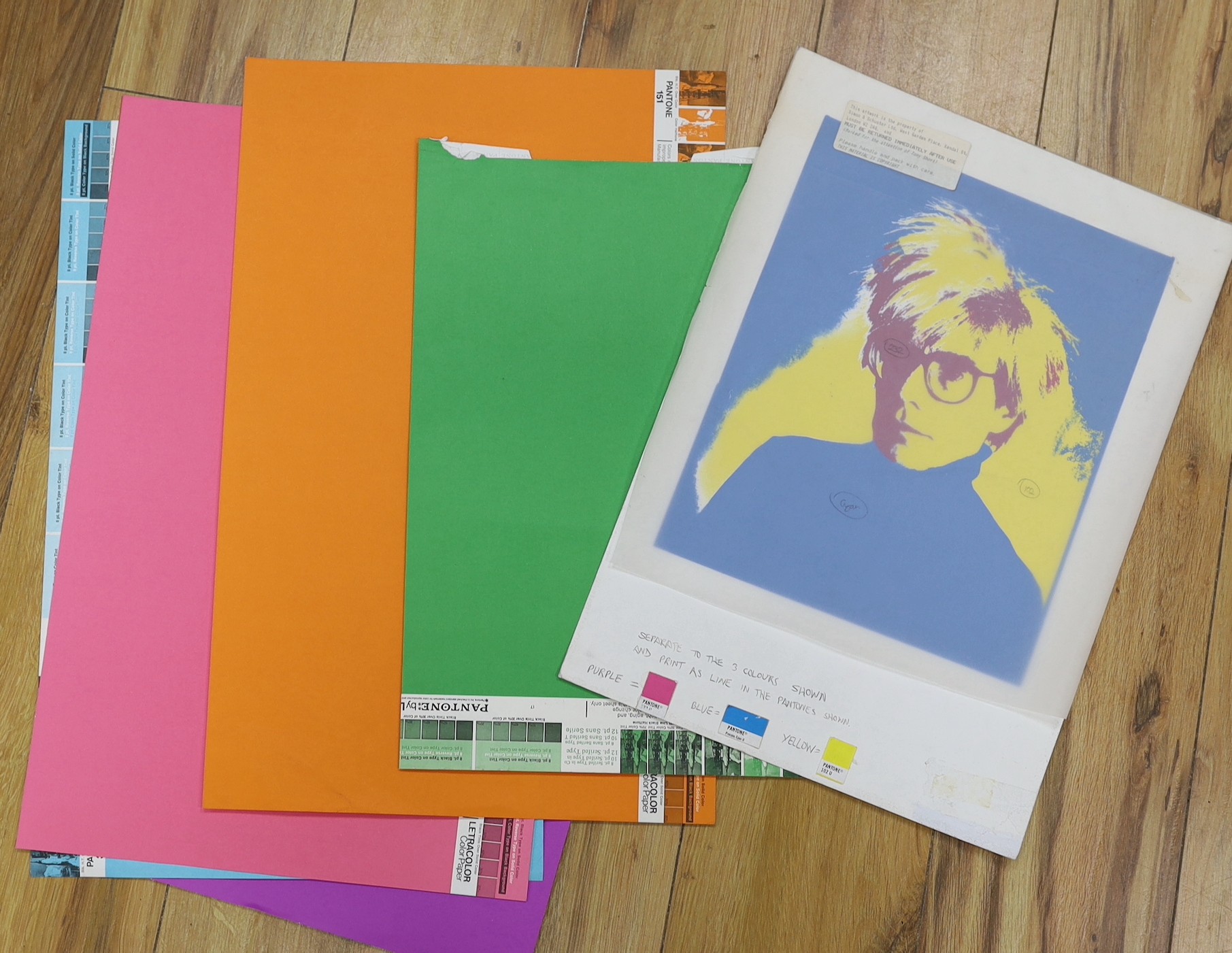After Andy Warhol, screenprint, Portrait of the artist, book cover proof for his biography, 32 x 26cm, unframed